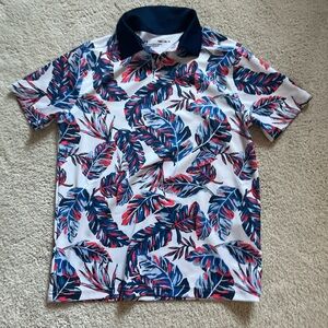 Under Armour Red and Blue Leaf Print Polo Shirt